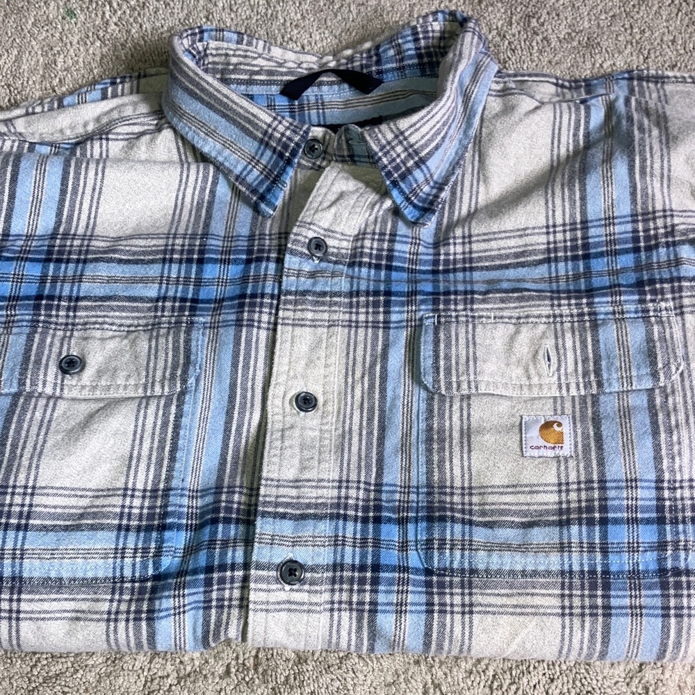 Carhartt Men's Gray and Blue Plaid Shirt